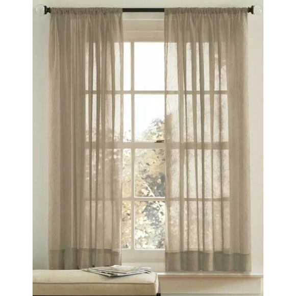 2 x Crushed Voile Sheer Curtain, Clay Beige, 63"